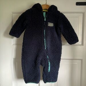 Eddie Bauer Baby 3-6M Fleece Snowsuit Winter Bunting Zipper Sherpa Navy Hooded